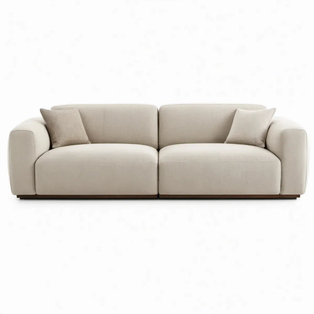3-zitsbank 240 x 100 x 78 cm Crème met donkerbruine onderplint, polyester