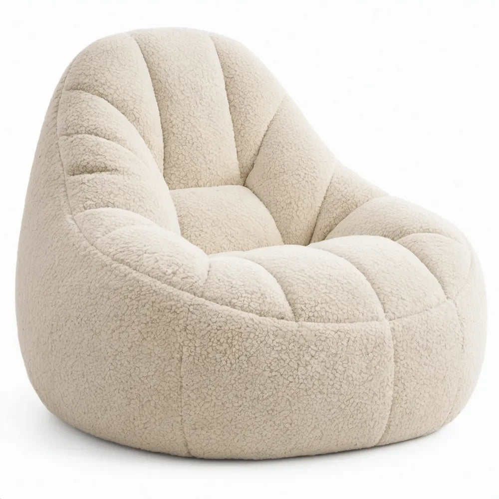 Crèmekleurige bouclé zitzakstoel met rugleuning, 95 x 90 x 100 cm