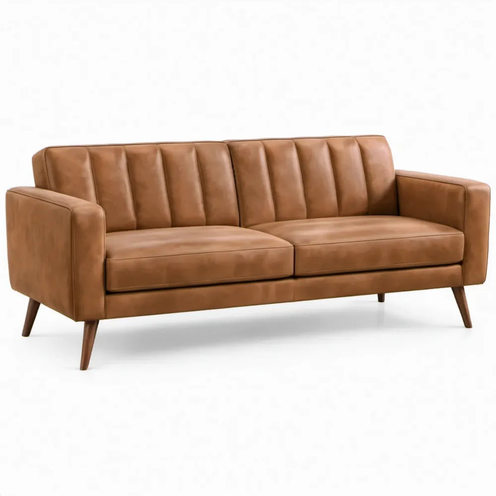 2-zitsbank van cognacbruin PU-kunstleer, 180 x 82 x 84 cm