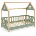 Huisvormig kinderbed 140 x 70 cm met uitvalbeveiliging en lattenbodem – Saliegroen/Naturel