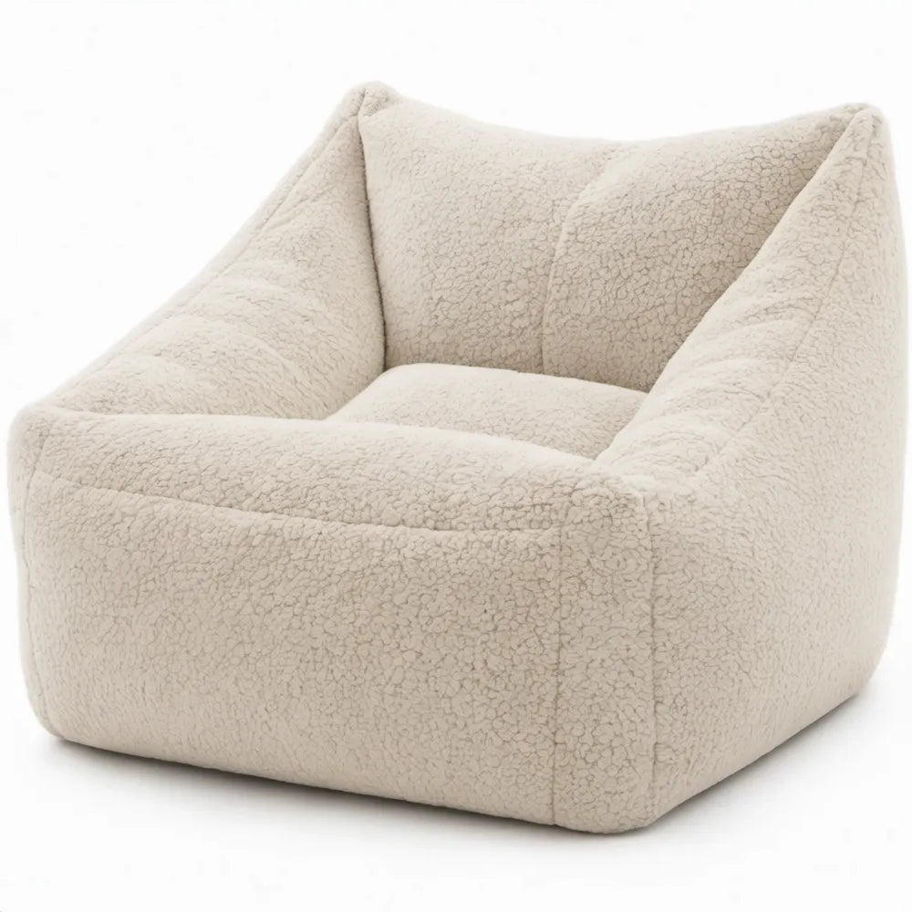 Crèmekleurige teddy zitzakfauteuil met EPS-vulling, 65 x 65 x 60 cm