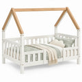 Huisvormig kinderbed van massief grenenhout, 90 x 200 cm, Wit/Naturel
