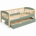 Kinderbed met uitvalbeveiliging en uitschuifbaar slaapgedeelte 160 x 80 cm – Saliegroen/Naturel grenenhout