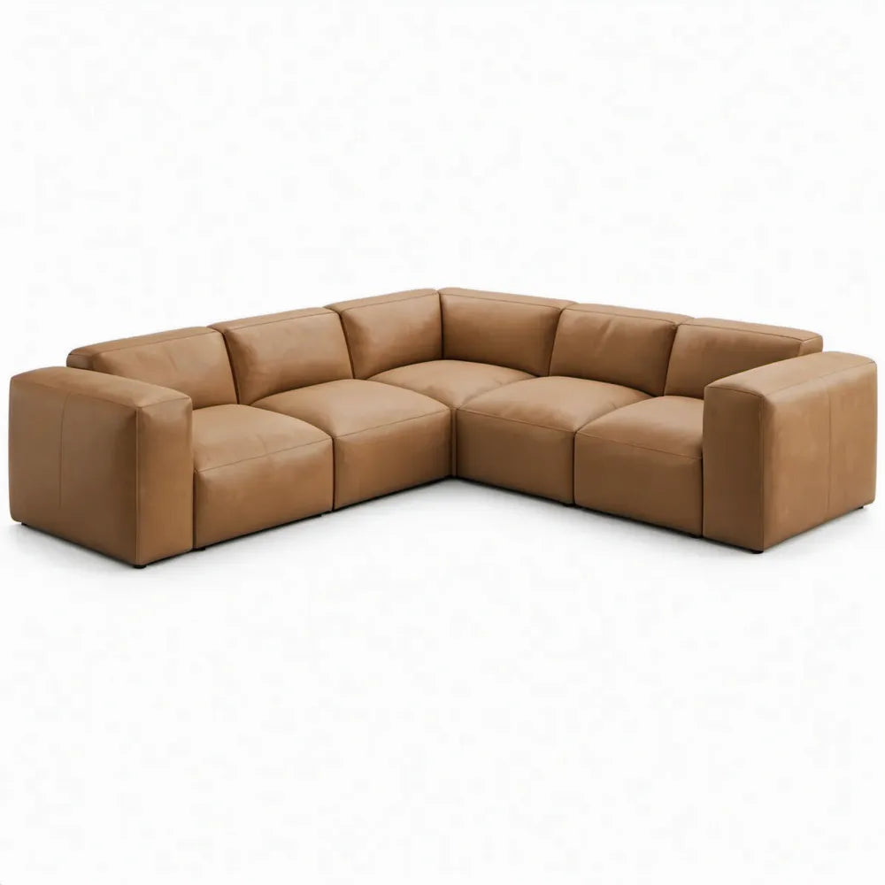 Modulaire 5-zits hoekbank van PU-kunstleer Cognac/Zwart 320 x 320 x 72 cm