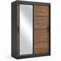 Schuifdeurkast met spiegel 120 x 60 x 200 cm – Antraciet/Walnootbruin