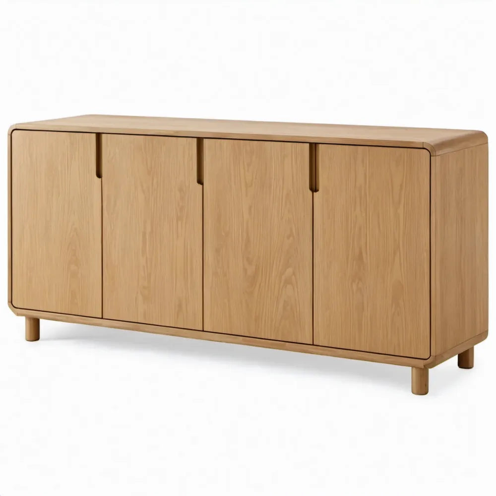 Dressoir met 4 deuren van massief eikenhout, 180 x 45 x 80 cm, naturel eiken