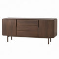 Dressoir met 2 deuren en 3 lades in donkerbruin walnootfineer, 180 x 45 x 75 cm