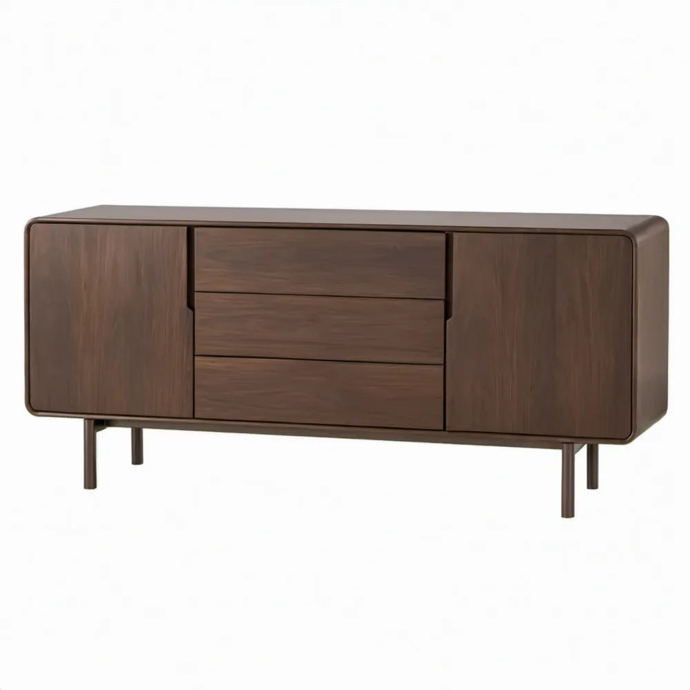 Dressoir met 2 deuren en 3 lades in donkerbruin walnootfineer, 180 x 45 x 75 cm