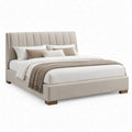 Beige gestoffeerd tweepersoonsbed 160 x 200 cm met hoog hoofdbord
