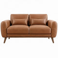 Tweezitsbank 160 x 85 x 85 cm in cognacbruin PU-kunstleer met donkerbruine rubberhouten poten