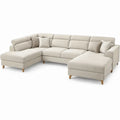 Crèmekleurige U-bank met 5 zitplaatsen en chaise longues, 350 x 220 x 85 cm