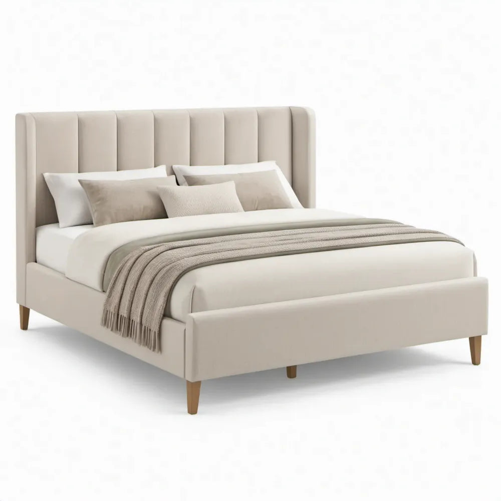 Gestoffeerd tweepersoonsbed 160 x 200 cm Beige