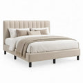 Beige gestoffeerd bedframe 160 x 200 cm met zwart kunststof poten