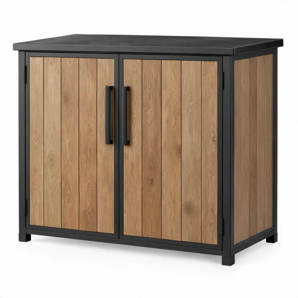 Opbergkast met 2 deuren, 100 x 50 x 100 cm, zwart en eikenhoutkleurig