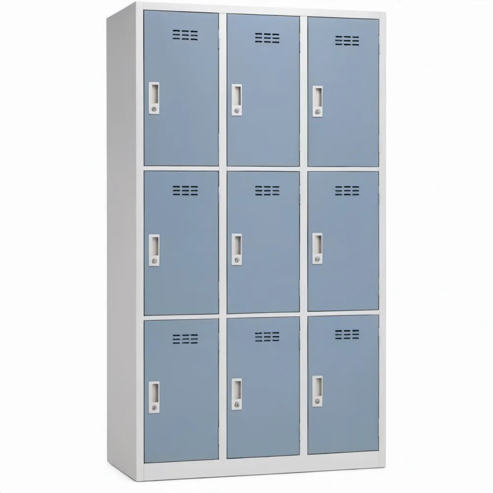 Stalen locker met 9 afsluitbare vakken, 90 x 45 x 180 cm, lichtblauw/lichtgrijs