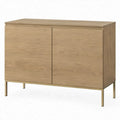 Dressoirkast met 2 deuren, eikenfineer en gouden stalen poten, 90 x 40 x 90 cm