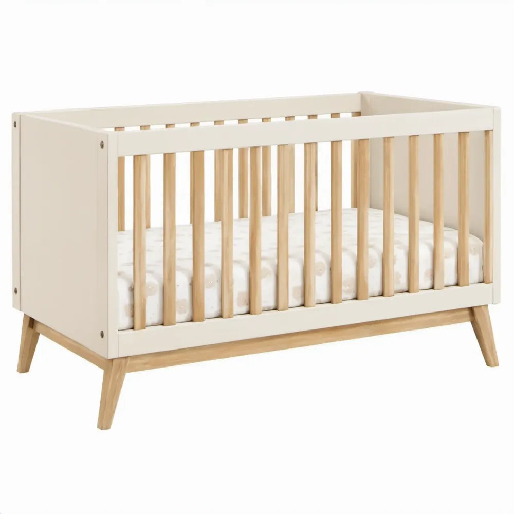 Babybed 120 x 60 cm – Wit/Naturel – Massief Grenenhout en MDF