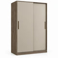 Schuifdeurkast 120 x 60 x 200 cm in taupe en walnootbruin