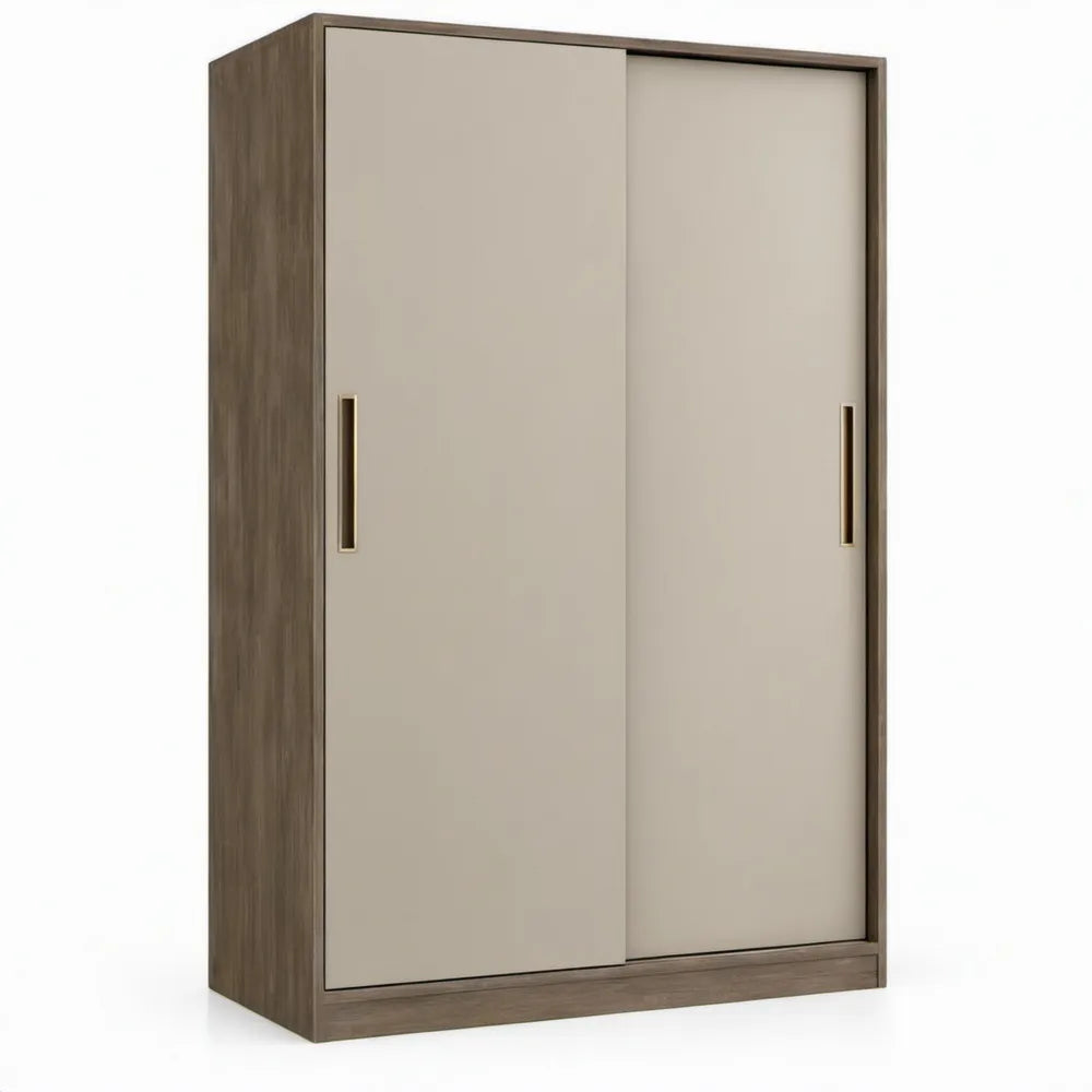 Schuifdeurkast 120 x 60 x 200 cm in taupe en walnootbruin