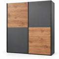 Schuifdeurkast 200 x 60 x 215 cm in Antraciet, Eikenkleurig en Zwart