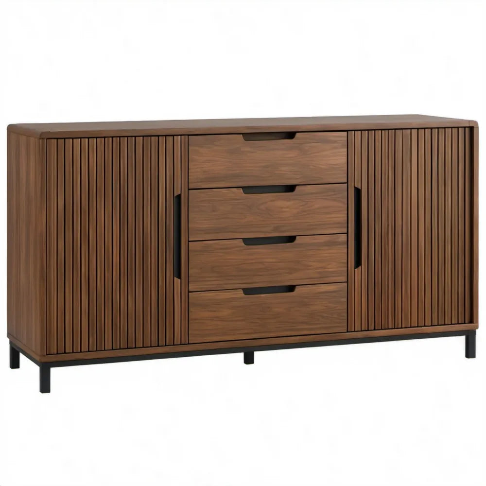Walnootbruine kast met 2 deuren en 4 laden, 160 x 40 x 80 cm
