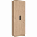 Kledingkast met 2 draaideuren en 4 legplanken, 80 x 52 x 180 cm, lichte eikenkleur/zwart