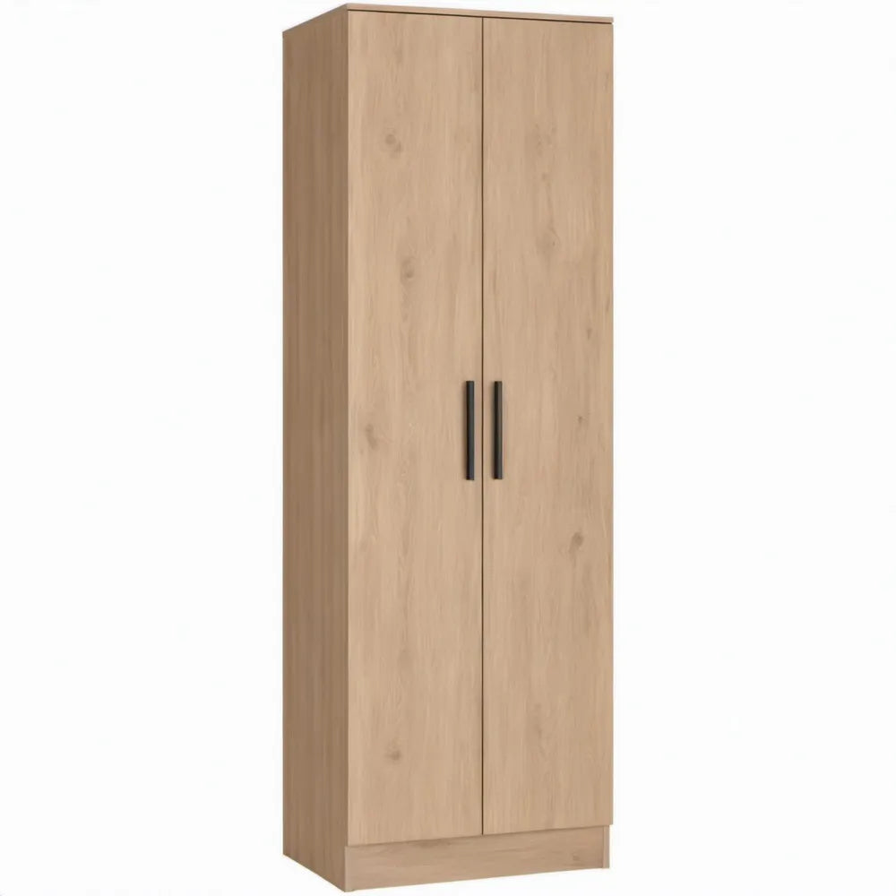 Kledingkast met 2 draaideuren en 4 legplanken, 80 x 52 x 180 cm, lichte eikenkleur/zwart
