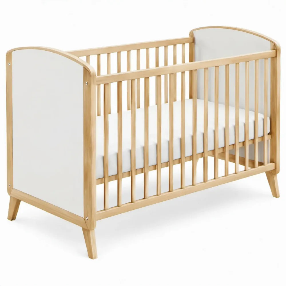 Babybed van massief beukenhout en MDF, 120 x 60 cm, Natuurlijk/Wit