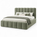 Gestoffeerd tweepersoonsbed 160 x 200 cm olijfgroen met polyester bekleding en gecapitonneerd hoofdbord