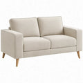 Beige 2-zitsbank van polyester met houten poten, 140 x 80 x 82 cm