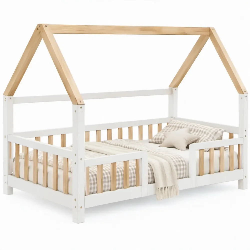 Huisbed voor kinderen 90 x 200 cm – Massief grenenhout – Wit/Naturel