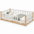Laag Kinderbed met Uitvalbeveiliging 140 x 70 cm – Wit/Naturel Massief Grenenhout