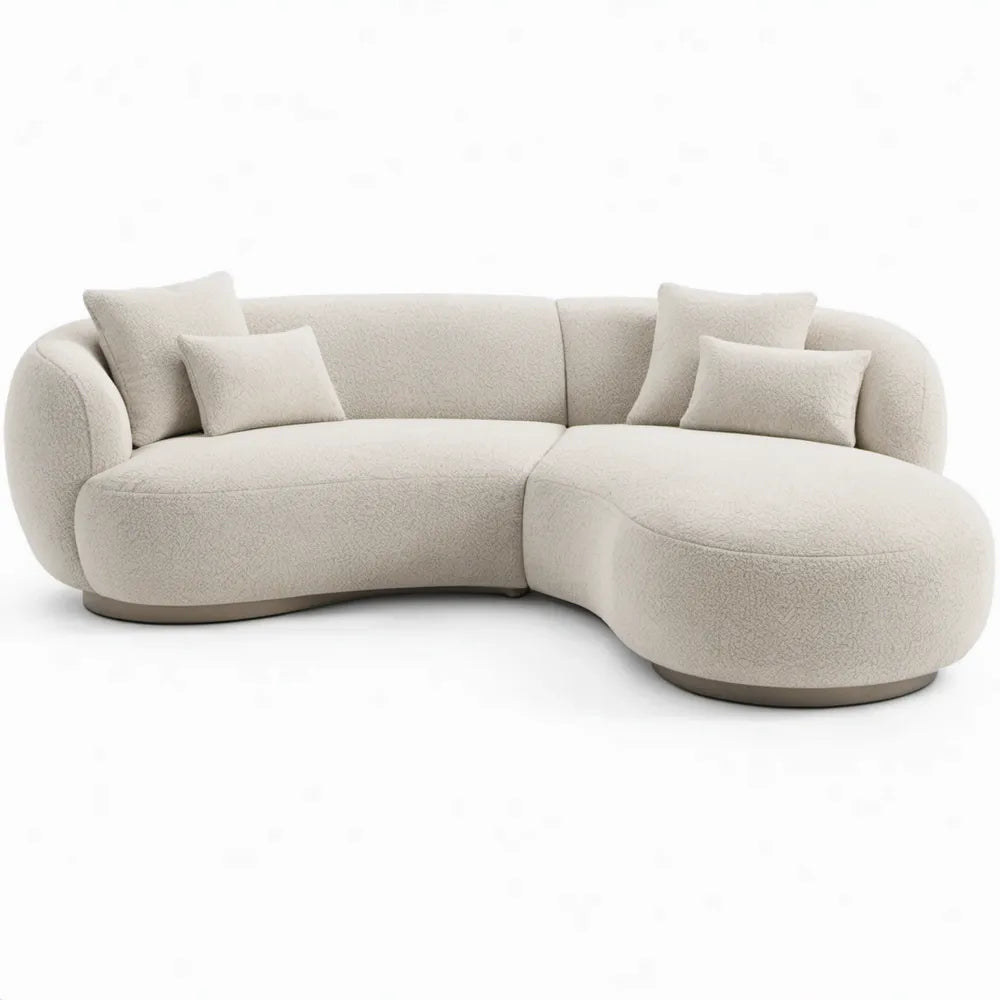 Gebogen hoekbank met chaise longue rechts 290 x 175 x 75 cm crème bouclé